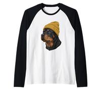 Rottweiler Dog Yellow Beanie Hipster Art Raglan Baseball Tee