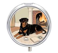 Rottweiler Dogs Pill Box Travel Pill Organizer 3-Compartment with Mirror Design Portable Round Medicine Case for Vitamins, Jewelry & Essentials Durable Pocket Pillcase for Purse, Camping
