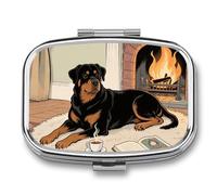 Rottweiler Dogs Pill Case 2-Compartment Pill Organizer with Mirror- Portable Medicine Container for Purse & Travel, Small Medicine Box for Vitamins, Fish Oil, Supplements