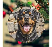 Rottweiler Dogs Tongue Head Christmas Ceramic Ornaments with Gold String - 2.8 Inch Round Double-Sided Porcelain Xmas Tree Decor for Fireplace Mantel, Farmhouse Winter Holiday Hanging Ornaments