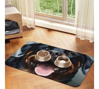 Rottweiler Dogs Tongue Head Dog Food Mats for Floors, 16x24 Inch Non-Slip Super Absorbent Pet Food Mat, Dishwasher Dog Mat for Food and Water, Cute Quick Dry Pet Feeding Mat for Dogs Puppy Cats