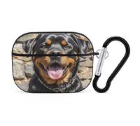Rottweiler Dogs Tongue Head Earbuds Organizer Shockproof Protective Airpods Pro Cover with Carabiner Clip Anti Fall Carrying Earphone Case Cover for Airpods Pro 2nd Generation Black