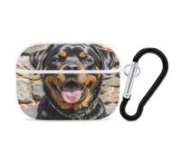 Rottweiler Dogs Tongue Head Earbuds Organizer Shockproof Protective Airpods Pro Cover with Carabiner Clip Anti Fall Carrying Earphone Case Cover for Airpods Pro 2nd Generation White