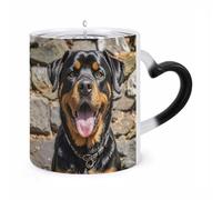 Rottweiler Dogs Tongue Head Mug Heat Sensitive Color Changing Mug Personalized Magic Morphing Mugs Heart-Shaped Handle Ceramic Cup Funny Novelty Coffee Mugs Tea Cup for Men Women
