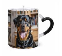 Rottweiler Dogs Tongue Head Mug Heat Sensitive Color Changing Mug Personalized Magic Morphing Mugs Heart-Shaped Handle Ceramic Cup Funny Novelty Coffee Mugs Tea Cup for Men Women