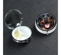 Rottweiler Dogs Tongue Head Pill Box 3 Compartment Round Metal Pill Case for Purse & Pocket, Portable Medicine Organizer Travel Pillbox Daily Pill Container Holder to Hold Vitamins, Fish Oil