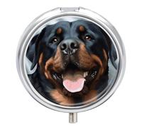 Rottweiler Dogs Tongue Head Pill Box 3 Compartment Small Pill Case Cute 7-Day Weekly Pill Organizer Daily Medicine Container and Vitamin Planner Round Pill Dispenser for Travel Medicine Holder