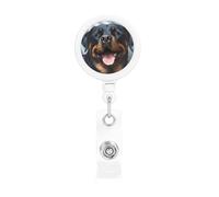 Rottweiler Dogs Tongue Head Retractable Badge Reel Heavy Duty Badge Holder with Belt Clip Retractable Lanyards ID Card Holder with Keychain Name Badge Clips for Office Nurse Employee