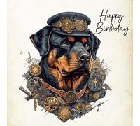 Rottweiler Fantasy Steampunk Square Birthday Card (Design 1)