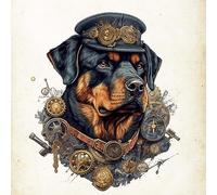 Rottweiler Fantasy Steampunk Square Blank Card (Design 1) - Greeting Gift Idea Special Occasion Inside With Envelope Premium Unique Quality Included Uk Designed Thoughtful