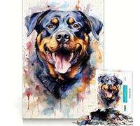 Rottweiler in Watercolor 1000 Pieces Jigsaws Adults Puzzles Think Smart Toy Home Activity Smooth Cut Xmas Surprise (38x26cm)