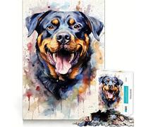 Rottweiler in Watercolor Jigsaw Puzzles 1000 Piece for Adults Smart Reason Toy Casual Fun Smooth Edge Wall Art Decor (38x52cm)