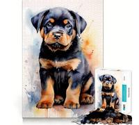 Rottweiler in Watercolor Jigsaw Puzzles 1000 Pieces for Adults Memory Gain Anxiety Relief Design Assembly Artistic Gift (38x26cm)
