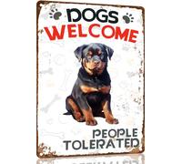 Rottweiler Metal Sign Dogs Welcome People Tolerated Metal Tin Sign Funny Welcome Signs Vintage Wall Decor For Bar Pub Club 8x12 Inch