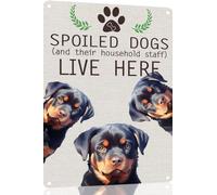 Rottweiler Metal Sign Spoiled Dog Lives Here Vintage Metal Tin Signs Novelty Dog Sign Coffee Bar Pub Farmhouse Country Home Decor for Dog Lover 8x12 Inch