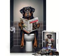 Rottweiler on The Toilet Jigsaw Puzzles for Adults1000 Piece Mind Game Toy Anxiety Relief Neat Cut Art Collectible (38x52cm)