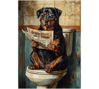Rottweiler on Toilet Jigsaw Puzzle 1000 Pieces for Adults - Quirky Dog Reading Newpaper with Glasses - Dog Bathroom Decor Puzzles