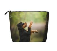 Rottweiler Pets Puppy Dogs Bokeh, Cosmetic Bag Imitation Linen Makeup Bag Portable Travel Toiletry Bag