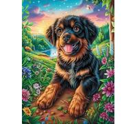 Rottweiler Puppy in Flower Garden 300-piece Jigsaw Puzzle Bundle Family Puzzle Lovers Brain Training Mindful Activity Spring Rigid Cardboard 300 PCS