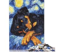 Rottweiler Puppy Sleeping Starry Night Wooden Jigsaw Puzzles for Adults 1000 Piece Rectangular Puzzle for Adults Game 1000pcs (75x50cm)