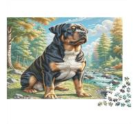 Rottweiler Puzzle for The Whole Family: Rottweiler in Forest Stream for Women, Gifts for Men Adults & Kids 52x38cm/1000pcs