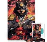 Rottweiler Samurai Warrior Animal Hard Jigsaw Puzzle for Adults 1000 Pieces Reason Skill Toy Family Time Tight Cut Art Collectible (38x52cm)