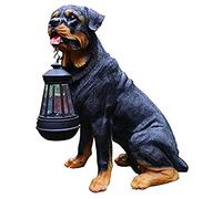 Rottweiler Statue with Solar Lantern for Garden, Outdoor Dog Ornament for Lawn Yard Decoration