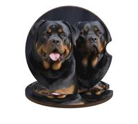 Rottweiler Wallpaper 2 Pack Car Coasters for Cup Holders Wooden Absorbent Car Cup Coasters Non-Scratch Cork Base, Water Resistant Cups Mat for Women & Men (Fits Most Cars, SUVs, Trucks)