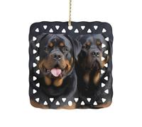 Rottweiler Wallpaper Ceramic Christmas Ornament Xmas Tree Hanging Pendant Double Sided Pattern Festive Square Ornament Holiday Home Party Decoration Gifts
