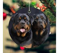 Rottweiler Wallpaper Christmas Ceramic Ornaments with Gold String - 2.8 Inch Round Double-Sided Porcelain Xmas Tree Decor for Fireplace Mantel, Farmhouse Winter Holiday Hanging Ornaments