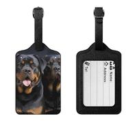 Rottweiler Wallpaper Luggage Tag Suitcase Marker Travel Baggage Identifier with Boarding Card Holder Sturdy PU Travel Label for Suitcases and Work Bags