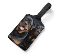 Rottweiler Wallpaper Luggage Tags with Information Card & Detachable Strap - Durable PU Scratch-Resistant Name ID Identifiers for Suitcases, Travel Bags, Backpacks, and Gym Bags