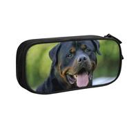 Rottweiler Wallpaper Pencase with Full-Print Design - Durable Oxford Cloth Pencil Case for School, Office & Travel - Multi Pocket Storage Bag for Pens, Makeup & Accessories