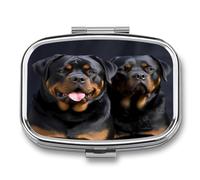 Rottweiler Wallpaper Pill Box 2-Compartment Portable Pill Case Square Metal Medication Organizer Small Weekly Medication Case with Mirror Stylish Vitamin Holder for Purse Pocket Travel