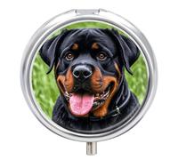 Rottweiler Wallpaper Pill Box 3 Compartment Waterproof Pill Case with Mirror Portable for Purse Pocket Daily Medicine Vitamin Organizer Travel Med Container Holder for Fish Oil Supplements