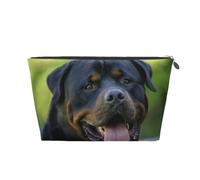 Rottweiler Wallpaper Prints PVC Leather Travel Toiletry Bag with Silver Zippers, Waterproof Cosmetic Organiser for Makeup, Toiletries & Essentials