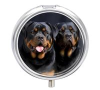 Rottweiler Wallpaper Travel Pill Box Case 3 Compartment Cute Pill Organizer Metal Pill Holder with Mirror Small Medicine Organizer Daily Pill Container for Purse Pocket Portable Meds Box