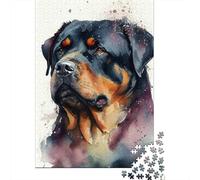 Rottweiler Watercolor Puzzle for Adults And Teenagers 1000 Pieces Wooden Puzzles for Adults Puzzles for Teenagers Age 12 Years Up 1000pcs (75x50cm)