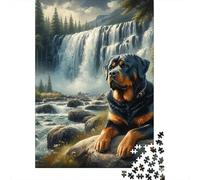 Rottweiler Waterfall1000 Piece Durable Cardboard Waterfall Dog Jigsaw Puzzle Adults Teens 12-18 Years Brain Training Challenging Home Leisure Activity 38x26cm/1000pcs