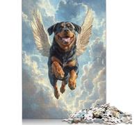 Rottweiler with Angel Wings A Tribute to Strength And Love Puzzle 500 Pieces Jigsaws Wood Puzzle Jigsaws Learning Educational Puzzle 500pcs (52x38cm)