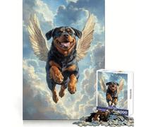 Rottweiler with Angel Wings Hard Jigsaw Puzzle for Adults 1000 Pieces Reason Skill Toy Family Time Tight Cut Art Collectible (38x26cm)