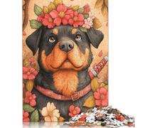 Rottweiler with Flowers Animal 1000 Piece Jigsaw Puzzles for Adults | | Family Fun Jigsaws Puzzles for Adults Gifts Intellectual Games 1000pcs (75x50cm)