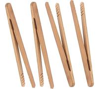 Rotupap 4pcs Bamboo Toast Tongs - 18cm/7 inch Wooden Toaster Tongs with Anti-Slip Design,Reusable,for BBQ Fried Food,Bread