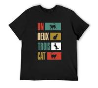 Rou T Funny Lover Un Cat Men's Trois Retro Cat Shirt Funny Deux Tee Vintage Cotton Men's T Shirt Black XL
