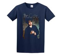 ROUBEIJIA The Cure Robert Smith Vintage Art Band Mens Round Neck Cotton T Shirts Size L Navy Blue