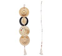Roucerlin 2 Pieces Adjustable Macrame Hat Hanger for Wall with Wood Bead, Bohemian Hanging Cowboy Hat Rack Organizer, Hand Weaving Cap Holder Storage for Wide Brim Western Decoration (Beige)