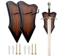 Roucerlin 2 Pieces Adjustable Vertical Sword Wall Mount with Hardware, Medieval Retro Sword Display Stand Hanger, Multifunctional Solid Wood Axe Wall Mount for Bow Weapons Dagger, Brown