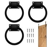 Roucerlin 3 Pack Black Sliding Barn Door Ring Pull with Screws, Zinc Alloy Door Pull Handle, Outdoor Ring Gate Handle Hardware for Garage Farmhouse Hallway Fence Cabinet Drawers (Black)