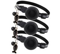 Roucerlin 3 Pack Reflective Cat Collar Breakaway, Adjustable Kitten Collars with Fish Pendant, Bell and Track Holder, Lightweight Pet Charms for Girl Boy Small Cat Kitty Gifts, Black