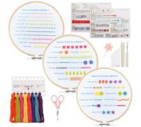 Roucerlin 3 Sets Embroidery Kit for Beginners Adults, Learn to Hand Embroidery Kit, Stitch Practice Stamped Embroidery Starter Kit with Hoop, Color Threads, Scissors, Needles & Manuals (Simple)